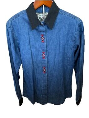 Vintage Wrangler Silver Lake NWT Button Up Denim Size Small Tribal Embroidery